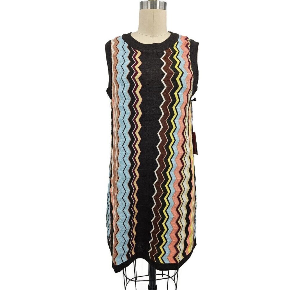 New Missoni for Target Brown Sweater Dress Womens L Zigzag Knit